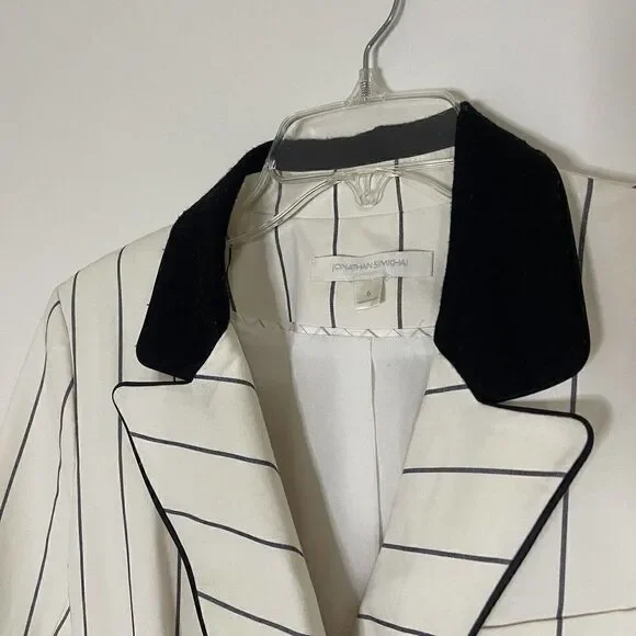NWOT Jonathan Simkhai ivory white pinstripe blazer tuxedo jacket size US 6 - Picture 3 of 9